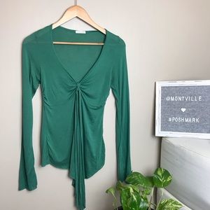 Topshop Green Long Sleeve Size 10 V-Neck Shirt Top